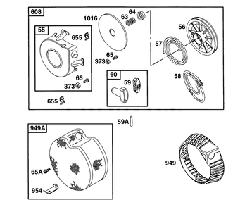 Rewind Assembly Diagram and Parts List for 254422-0123-XX  Briggs and Stratton Engine